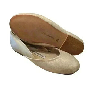 The White Ribbon White Gold Thea Soft Leather Ballet Flat $161 NEW Without Box